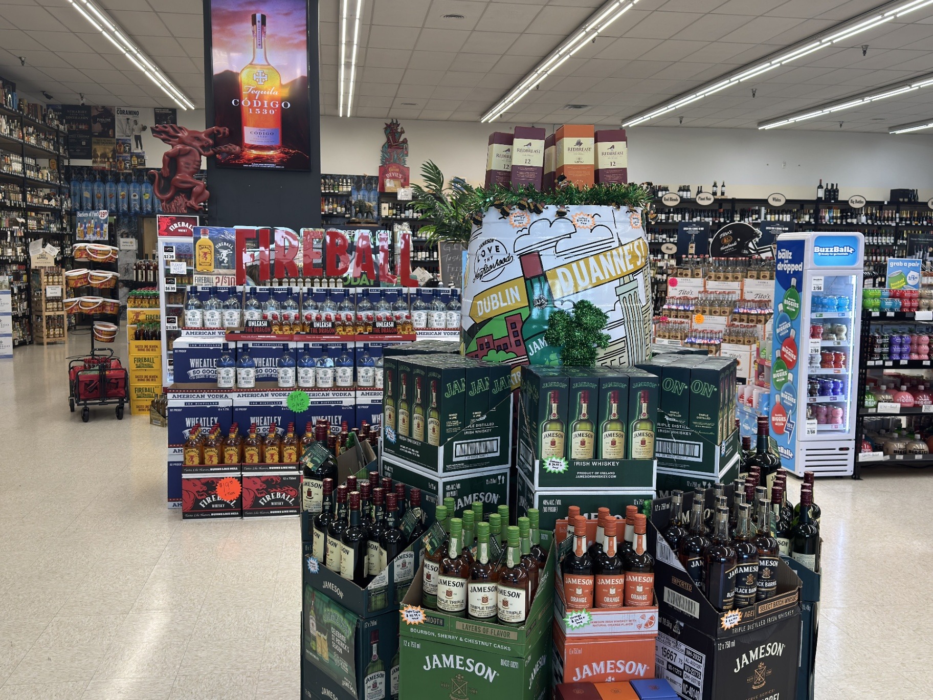 Featured displays of Fireball, Jameson and seasonal picks